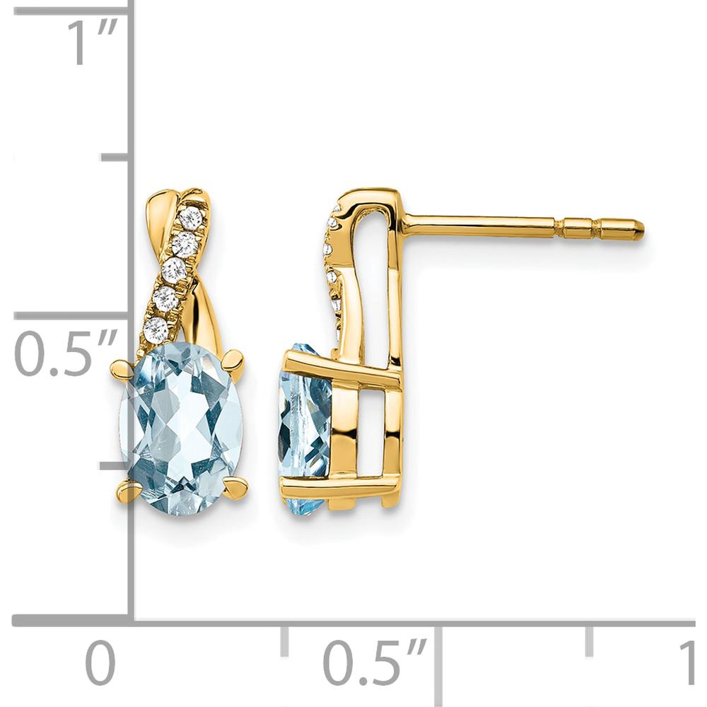 10K Yellow Gold Aquamarine and Diamond Drop Earrings - 0.75 Carat Total Aquamarine Weight, 0.06 Carat Total Diamond Weight by Oro Pregiato