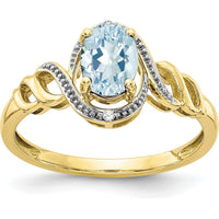 10K Yellow Gold Aquamarine and Diamond Ring - 0.93 Carat Aquamarine, 0.016 Carat Total Diamond Weight