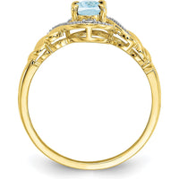 10K Yellow Gold Aquamarine and Diamond Ring - 0.93 Carat Aquamarine, 0.016 Carat Total Diamond Weight
