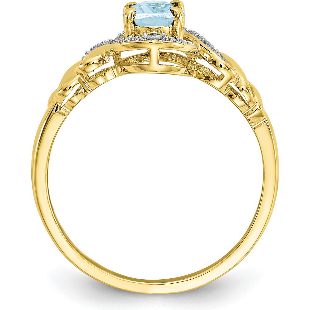 10K Yellow Gold Aquamarine and Diamond Ring - 0.93 Carat Aquamarine, 0.016 Carat Total Diamond Weight