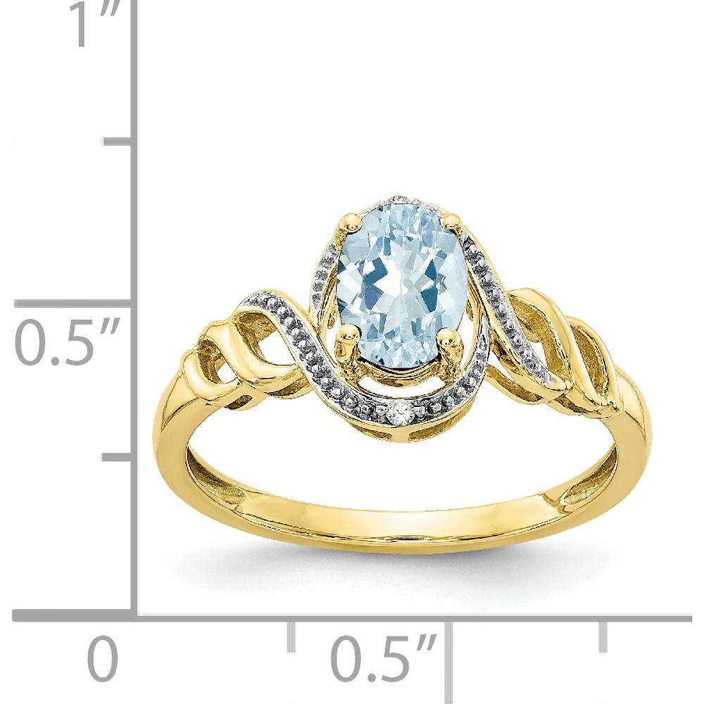 10K Yellow Gold Aquamarine and Diamond Ring - 0.93 Carat Aquamarine, 0.016 Carat Total Diamond Weight