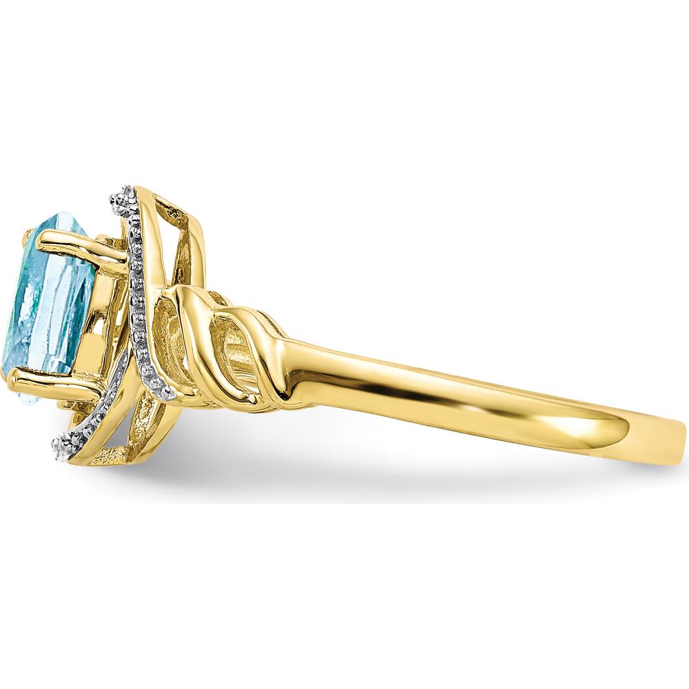 10K Yellow Gold Aquamarine and Diamond Ring - 0.93 Carat Aquamarine, 0.016 Carat Total Diamond Weight