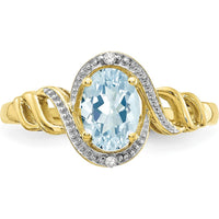 10K Yellow Gold Aquamarine and Diamond Ring - 0.93 Carat Aquamarine, 0.016 Carat Total Diamond Weight