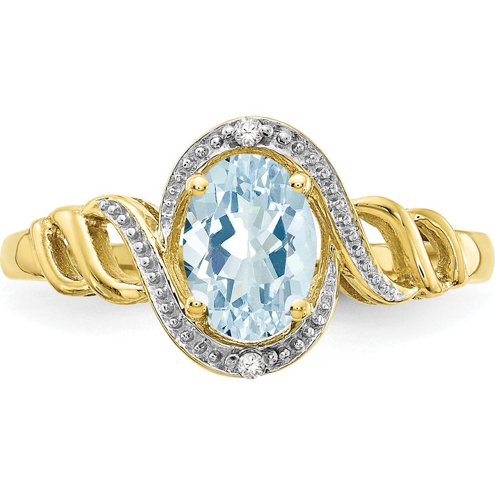 10K Yellow Gold Aquamarine and Diamond Ring - 0.93 Carat Aquamarine, 0.016 Carat Total Diamond Weight