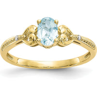 10K Yellow Gold Aquamarine and Diamond Ring with Oval Aquamarine and Round Diamonds - 0.4 Carat Total Aquamarine Weight