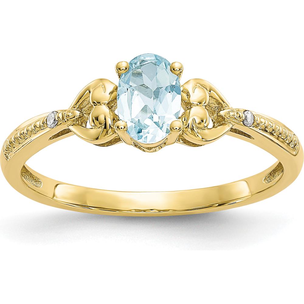 10K Yellow Gold Aquamarine and Diamond Ring with Oval Aquamarine and Round Diamonds - 0.4 Carat Total Aquamarine Weight