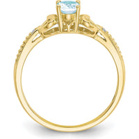 10K Yellow Gold Aquamarine and Diamond Ring with Oval Aquamarine and Round Diamonds - 0.4 Carat Total Aquamarine Weight