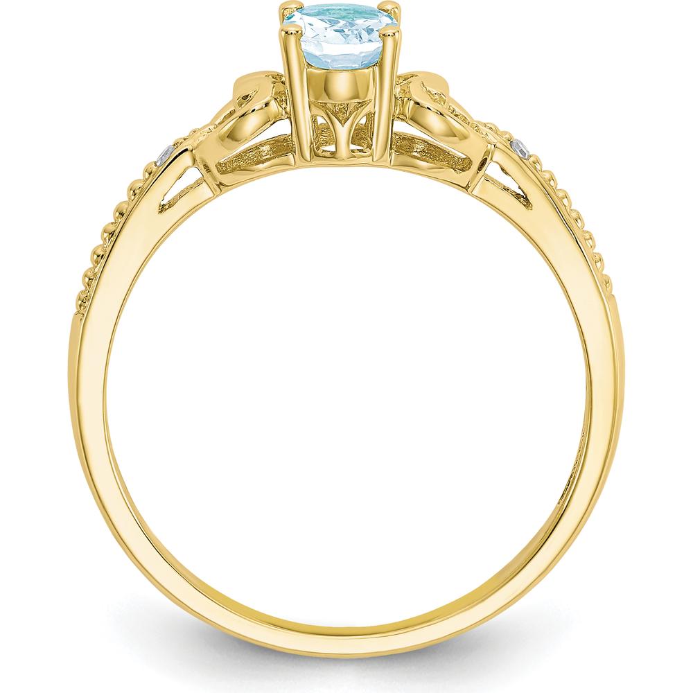 10K Yellow Gold Aquamarine and Diamond Ring with Oval Aquamarine and Round Diamonds - 0.4 Carat Total Aquamarine Weight