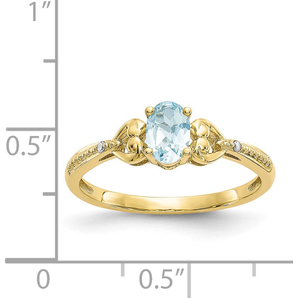 10K Yellow Gold Aquamarine and Diamond Ring with Oval Aquamarine and Round Diamonds - 0.4 Carat Total Aquamarine Weight