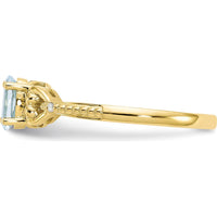 10K Yellow Gold Aquamarine and Diamond Ring with Oval Aquamarine and Round Diamonds - 0.4 Carat Total Aquamarine Weight