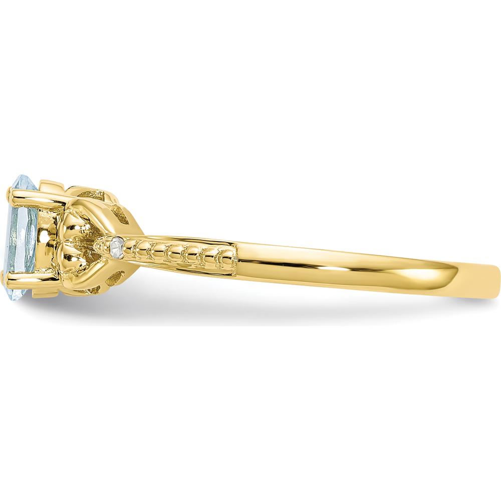 10K Yellow Gold Aquamarine and Diamond Ring with Oval Aquamarine and Round Diamonds - 0.4 Carat Total Aquamarine Weight