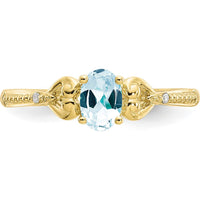 10K Yellow Gold Aquamarine and Diamond Ring with Oval Aquamarine and Round Diamonds - 0.4 Carat Total Aquamarine Weight