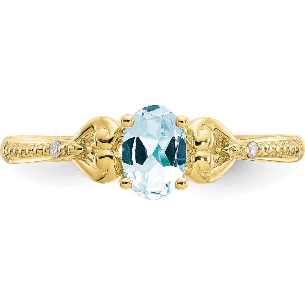 10K Yellow Gold Aquamarine and Diamond Ring with Oval Aquamarine and Round Diamonds - 0.4 Carat Total Aquamarine Weight