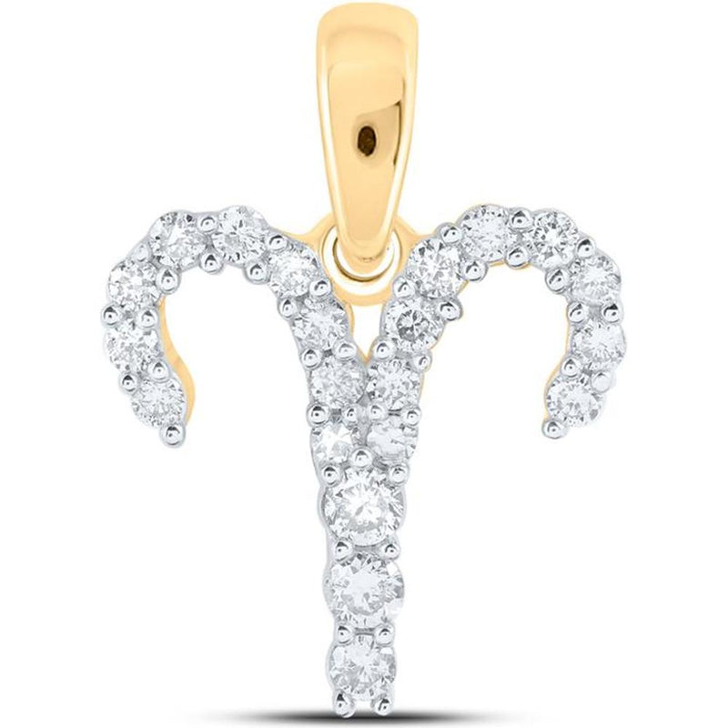 10K Yellow Gold Aries Zodiac Pendant with Round Prong-Set Diamonds - 1/4 Carat Total Diamond Weight