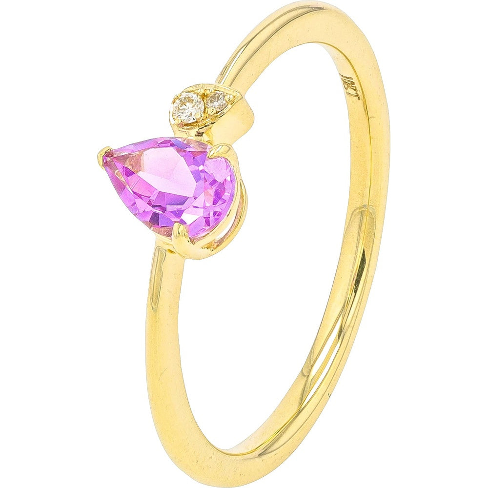 10K Yellow Gold Asymmetrical Ring with Pear-Shaped Amethyst and Round Diamond Accents - 0.50 Carat Total Gem Weight