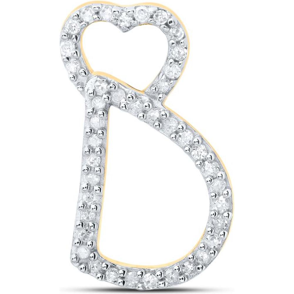 10K Yellow Gold "B" Heart Letter Pendant with Prong-Set Round Diamonds - 0.12 Carat Total Diamond Weight