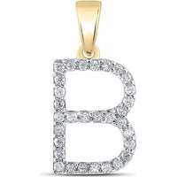 10K Yellow Gold B Initial Pendant with 1/4 Carat Round Diamond - 0.23 Carat Diamond Weight