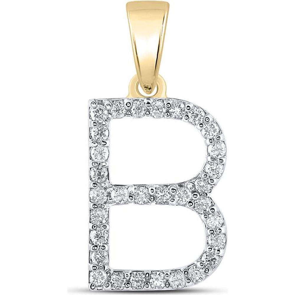 10K Yellow Gold B Initial Pendant with 1/4 Carat Round Diamond - 0.23 Carat Diamond Weight