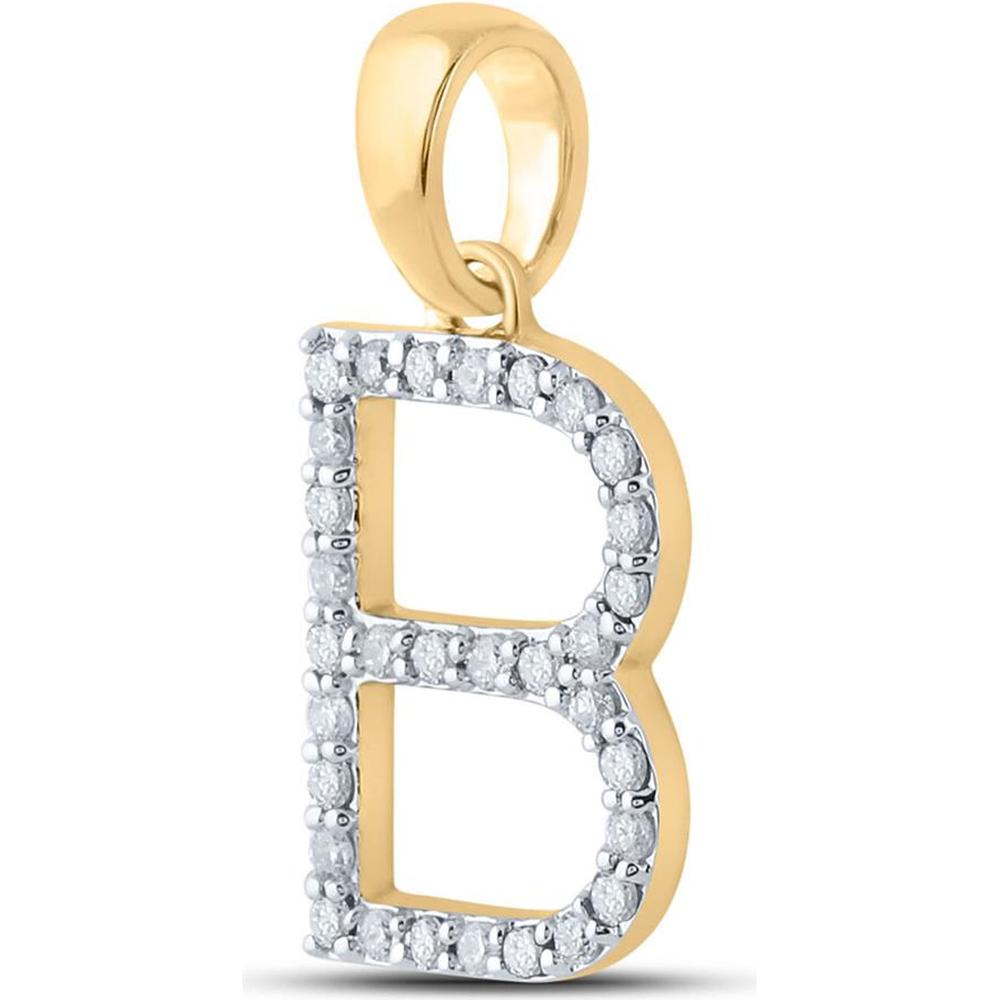 10K Yellow Gold B Initial Pendant with 1/4 Carat Round Diamond - 0.23 Carat Diamond Weight