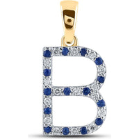 10K Yellow Gold B Letter Pendant with Prong-Set Round Blue Sapphires 0.12 Carat and Diamonds 0.11 Carat - 0.25 Carat Total Gem Weight