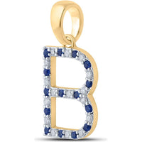 10K Yellow Gold B Letter Pendant with Prong-Set Round Blue Sapphires 0.12 Carat and Diamonds 0.11 Carat - 0.25 Carat Total Gem Weight
