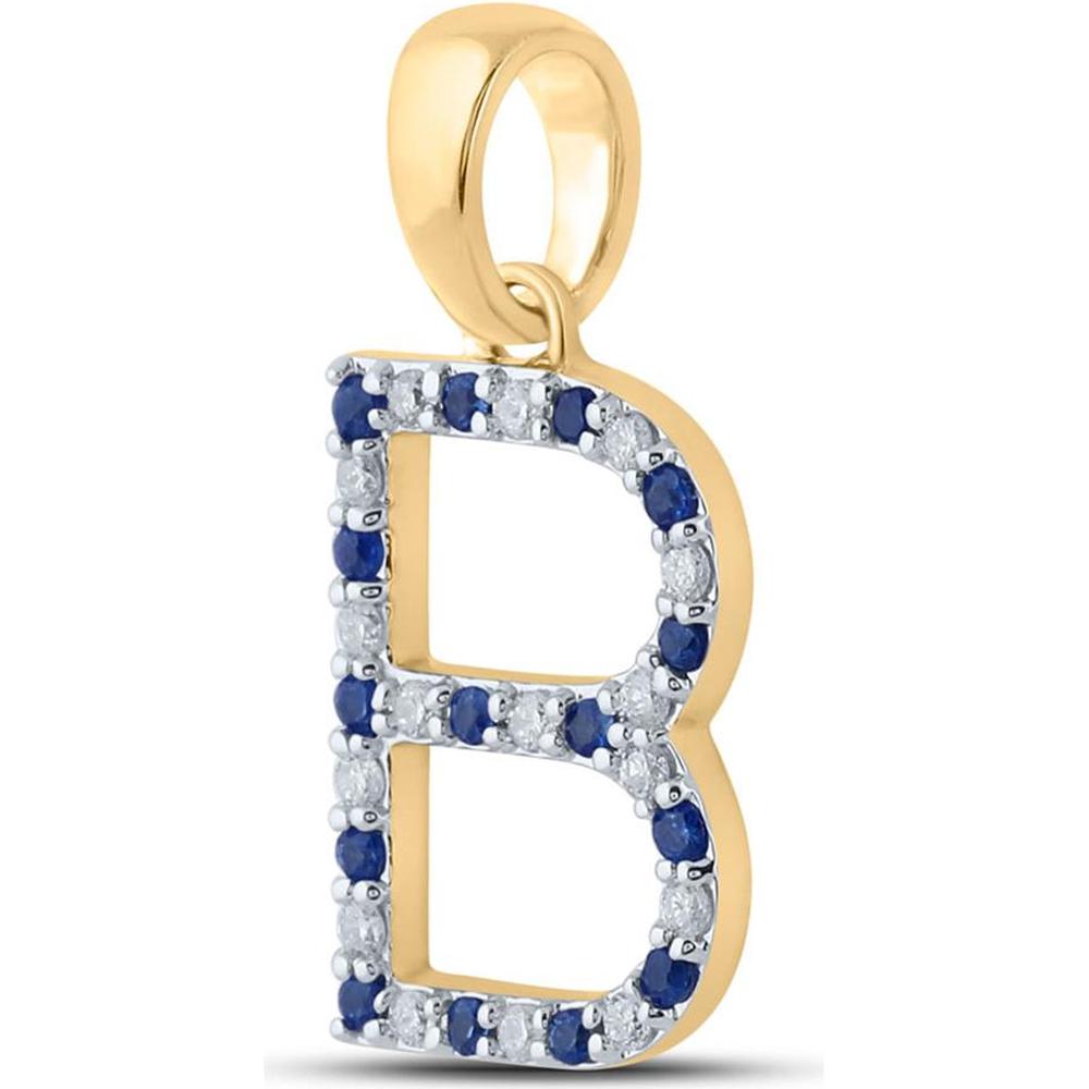 10K Yellow Gold B Letter Pendant with Prong-Set Round Blue Sapphires 0.12 Carat and Diamonds 0.11 Carat - 0.25 Carat Total Gem Weight