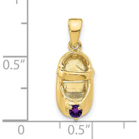 10K Yellow Gold Baby Shoe Charm with Synthetic Amethyst Birthstone - February Birthstone