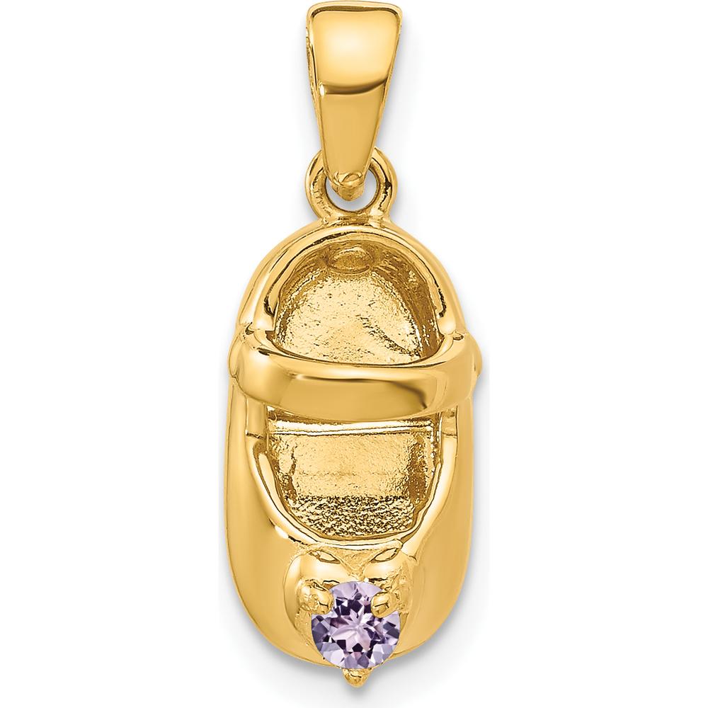 10K Yellow Gold Baby Shoe Charm with Synthetic Purple Birthstone - 2.75mm