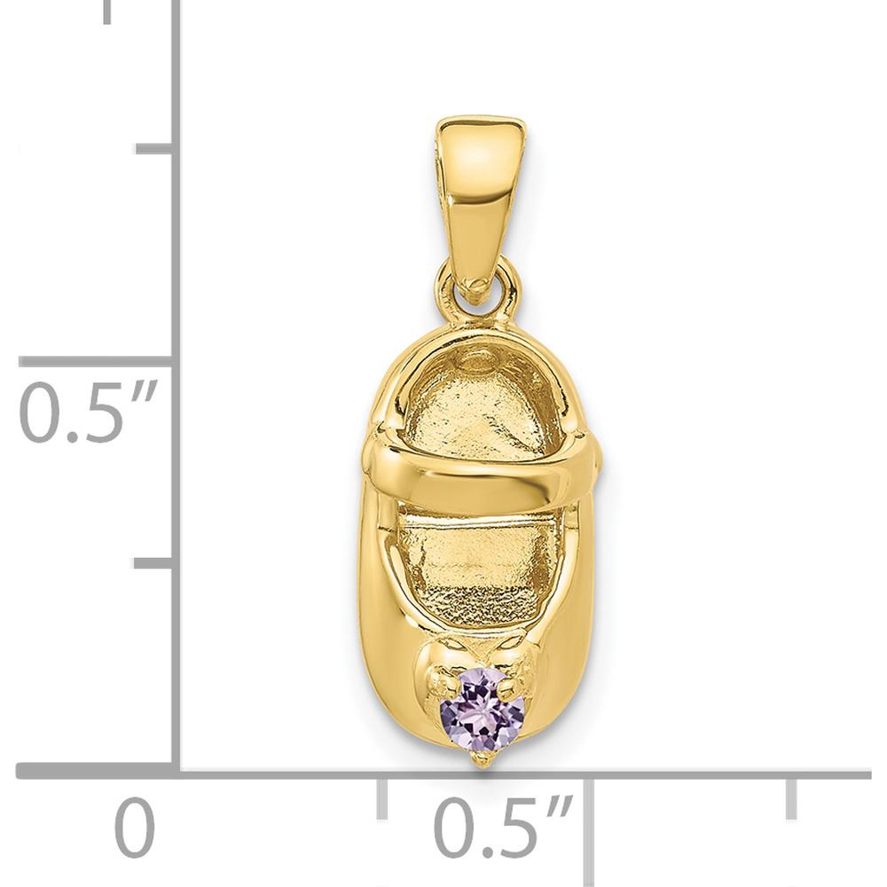 10K Yellow Gold Baby Shoe Charm with Synthetic Purple Birthstone - 2.75mm