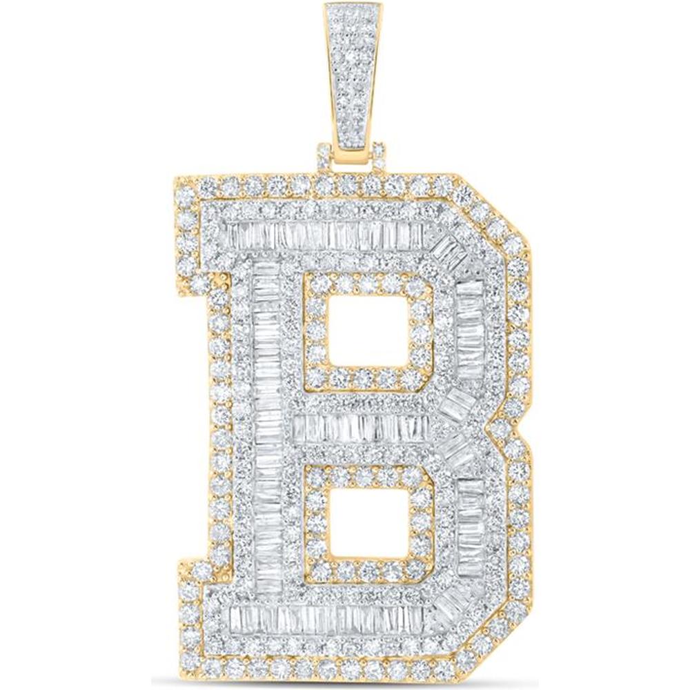 10K Yellow Gold Baguette & Round Diamond B Initial Letter Charm Pendant - 6.33 Carat Total Diamond Weight