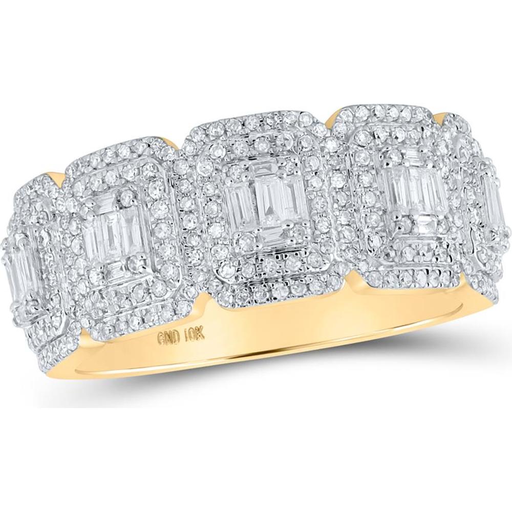 10K Yellow Gold Baguette and Round Diamond Band Ring - 1.0 Carat Total Diamond Weight