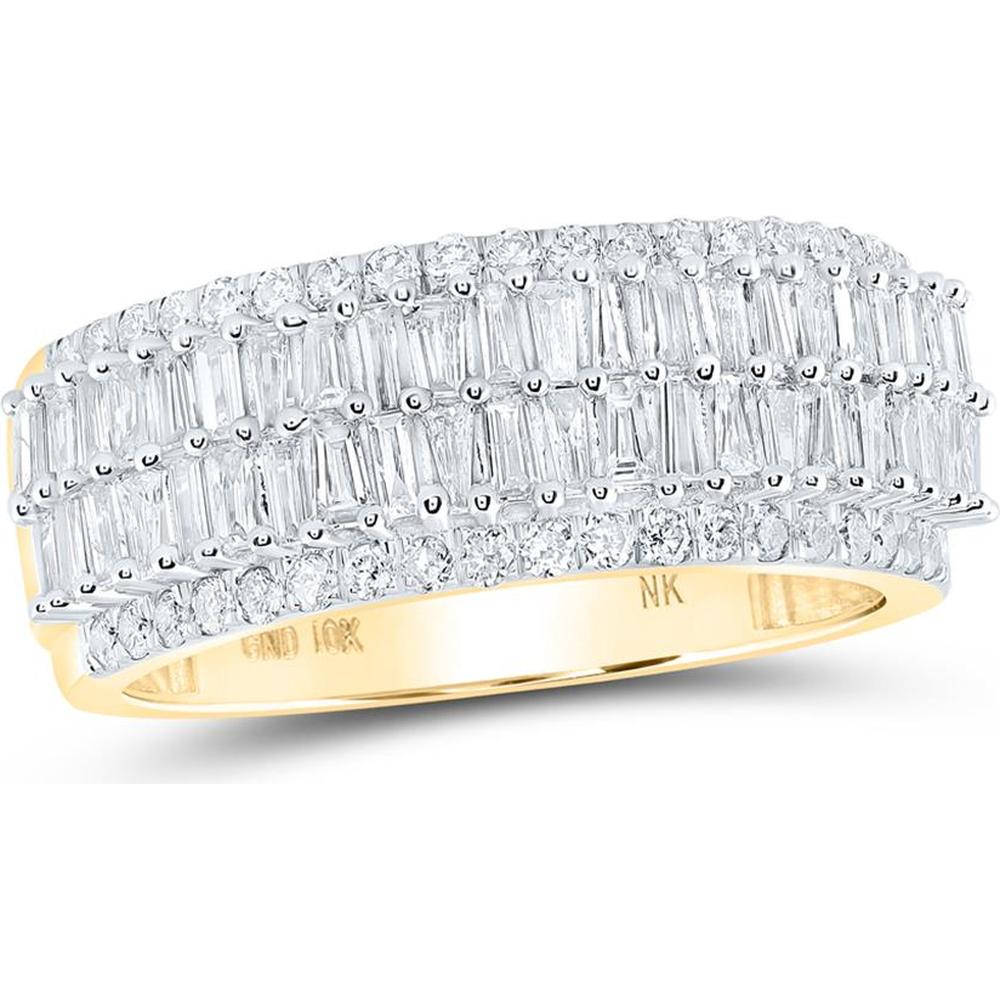 10K Yellow Gold Baguette and Round Diamond Band Ring - 1.33 Carat Total Diamond Weight