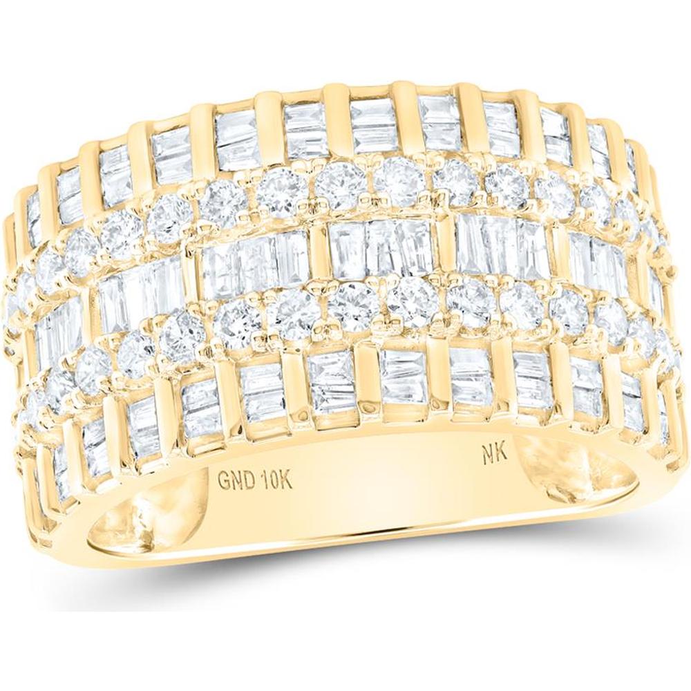 10K Yellow Gold Baguette and Round Diamond Band Ring - 1.38 Carat Total Diamond Weight