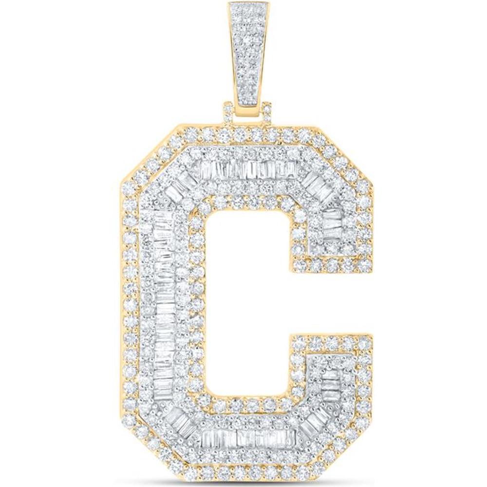 10K Yellow Gold Baguette and Round Diamond "C" Initial Charm Pendant - 5.5 Carat Total Diamond Weight