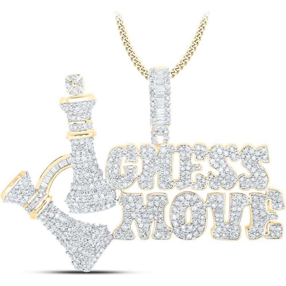 10K Yellow Gold Baguette and Round Diamond Chess Move Pendant - 3.5 Carat Total Diamond Weight