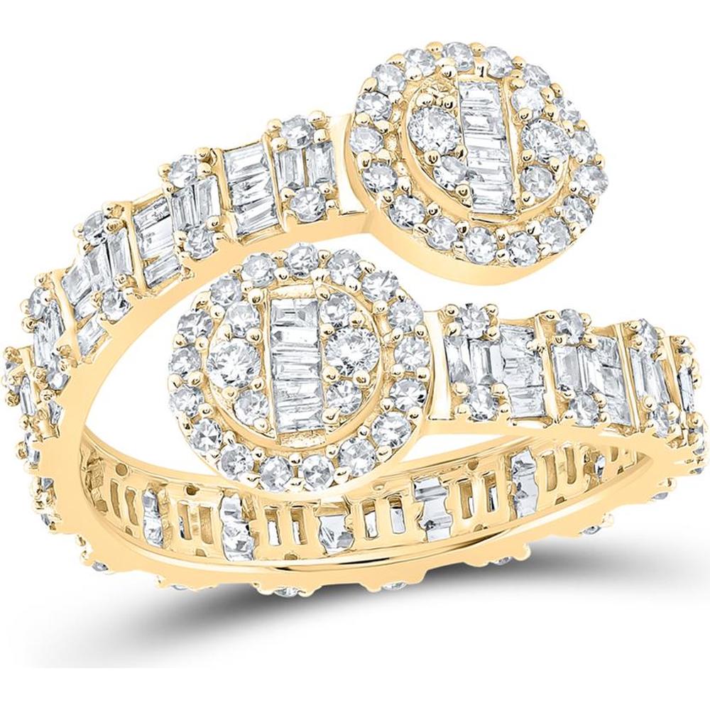 10K Yellow Gold Baguette and Round Diamond Circle Cuff Band Ring - 1.14 Carat Total Diamond Weight