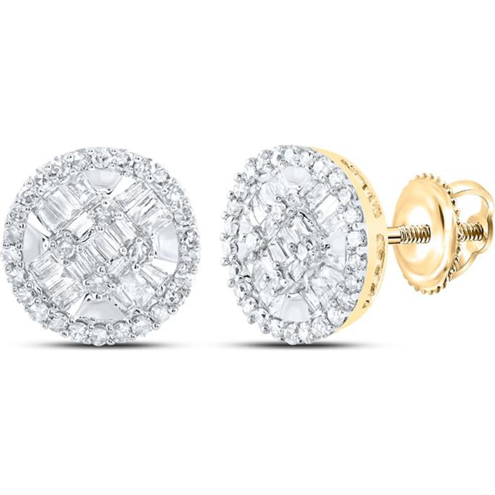 10K Yellow Gold Baguette and Round Diamond Circle Earrings - 5/8 Carat Total Diamond Weight