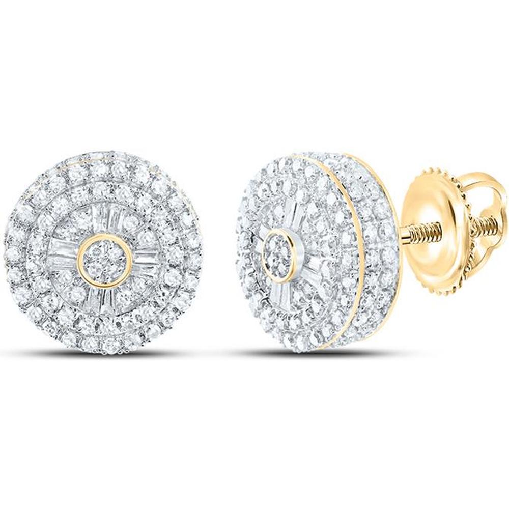 10K Yellow Gold Baguette and Round Diamond Circle Stud Earrings - 3/4 Carat Total Diamond Weight