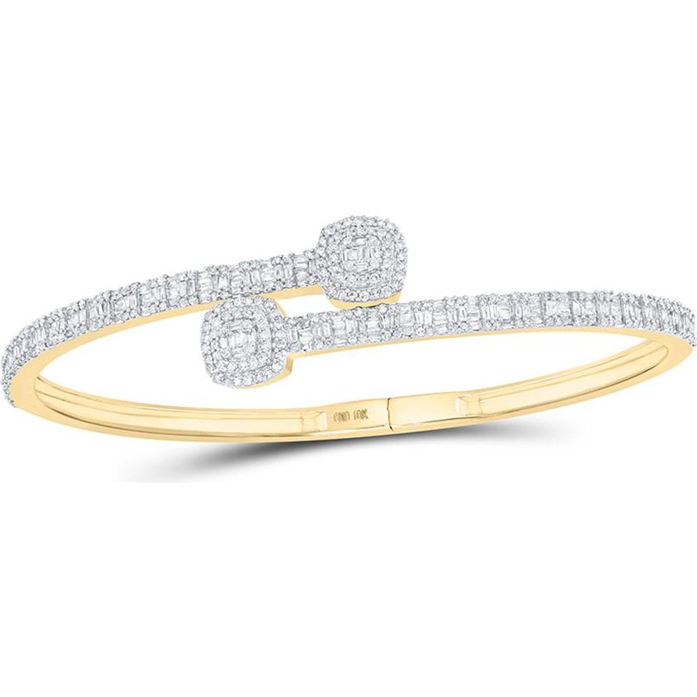 10K Yellow Gold Baguette and Round Diamond Cuff Bangle Bracelet - 1.62 Carat Total Diamond Weight