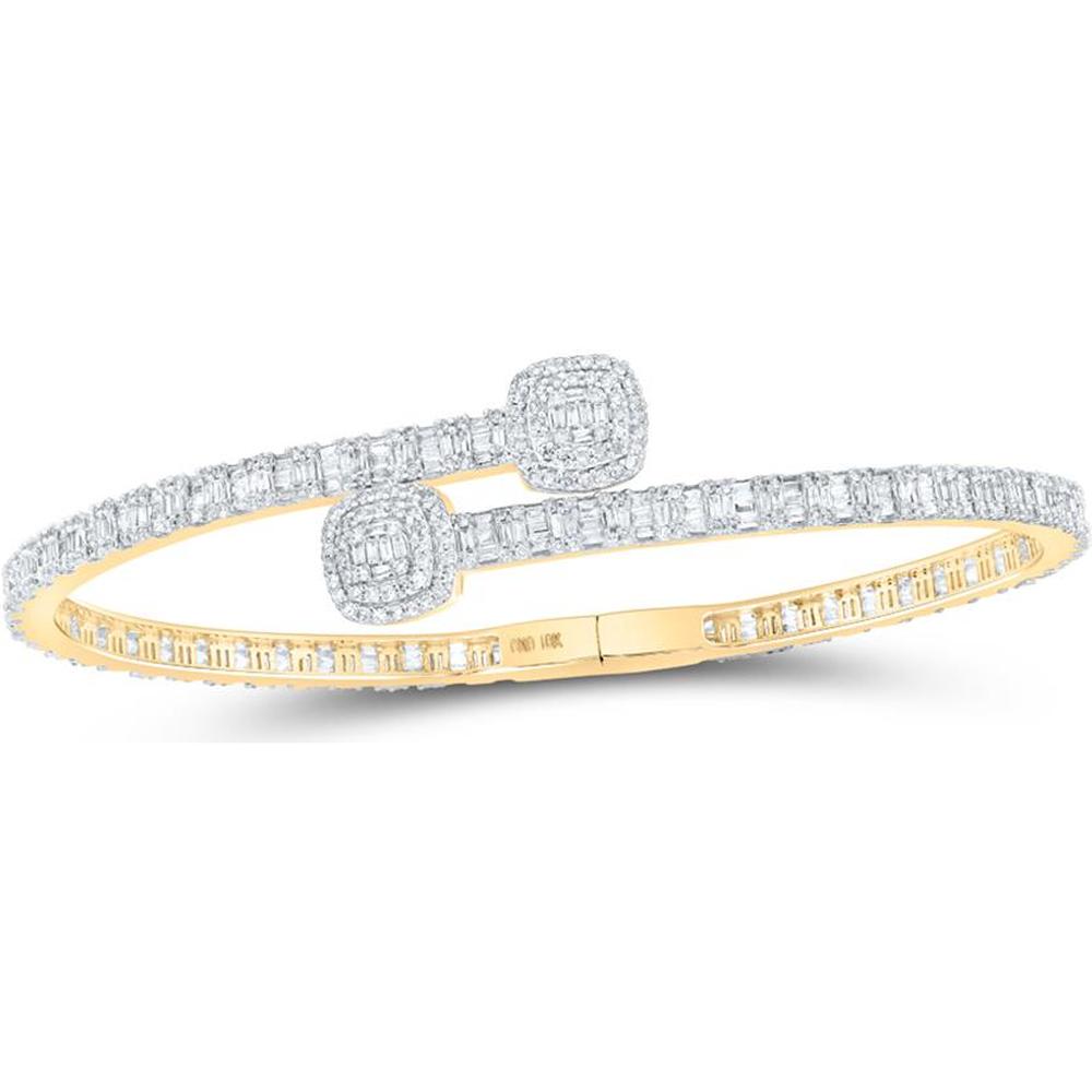 10K Yellow Gold Baguette and Round Diamond Cuff Bracelet - 2.625 Carat Total Diamond Weight