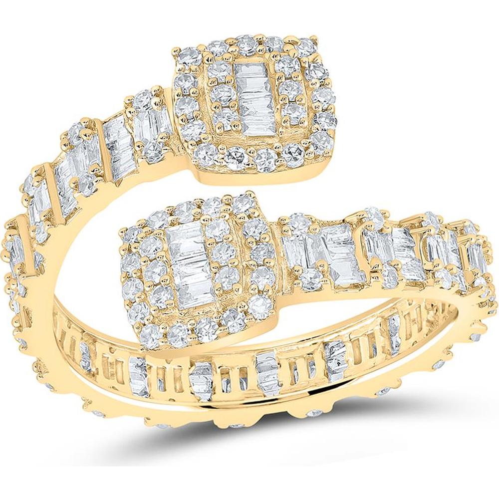 10K Yellow Gold Baguette and Round Diamond Cushion Cuff Band Ring - 1.08 Carat Total Diamond Weight