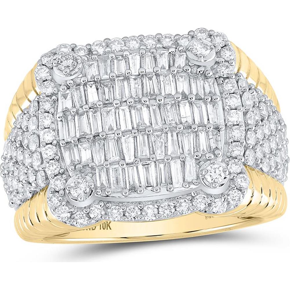10K Yellow Gold Baguette and Round Diamond Cushion-Shape Band Ring - 2.25 Carat Total Diamond Weight