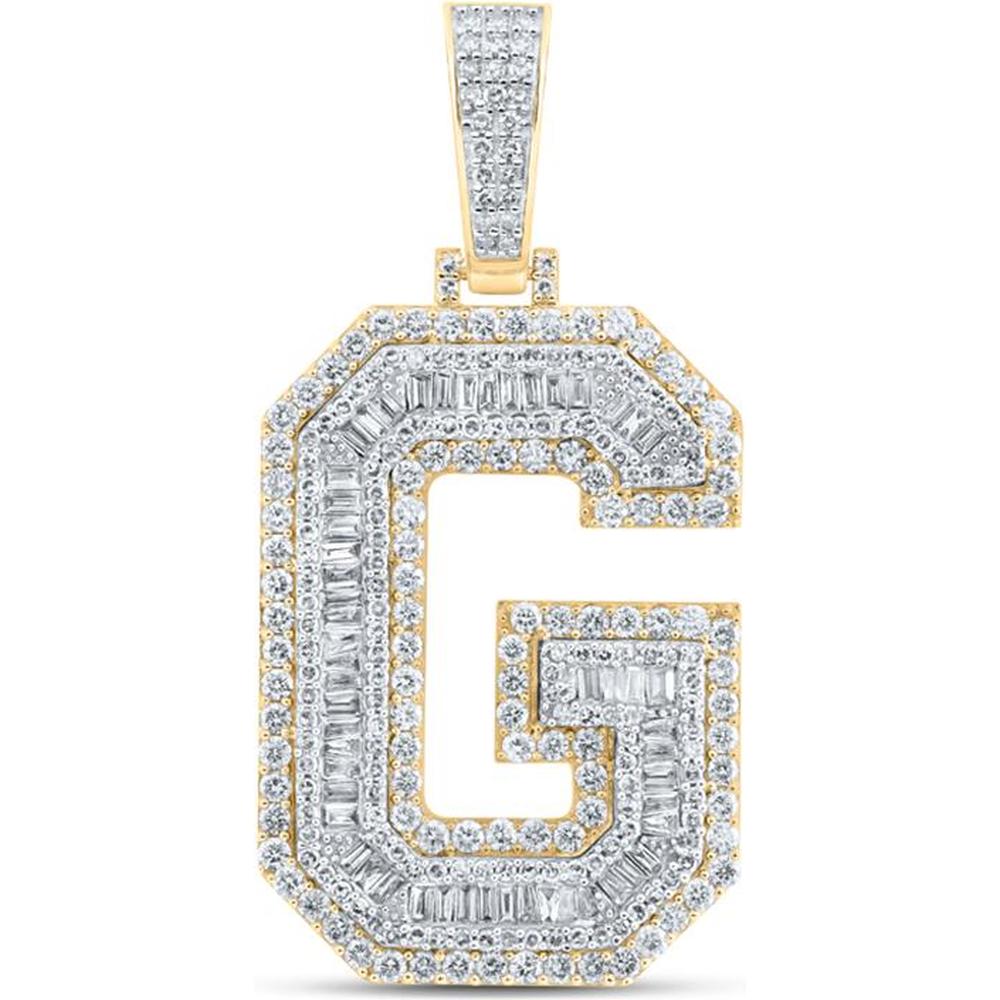 10K Yellow Gold Baguette and Round Diamond G Initial Charm Pendant - 3.14 Carat Total Diamond Weight