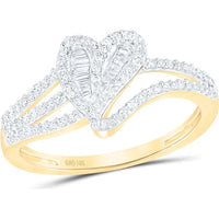 10K Yellow Gold Baguette and Round Diamond Heart Ring - 1/3 Carat Total Diamond Weight