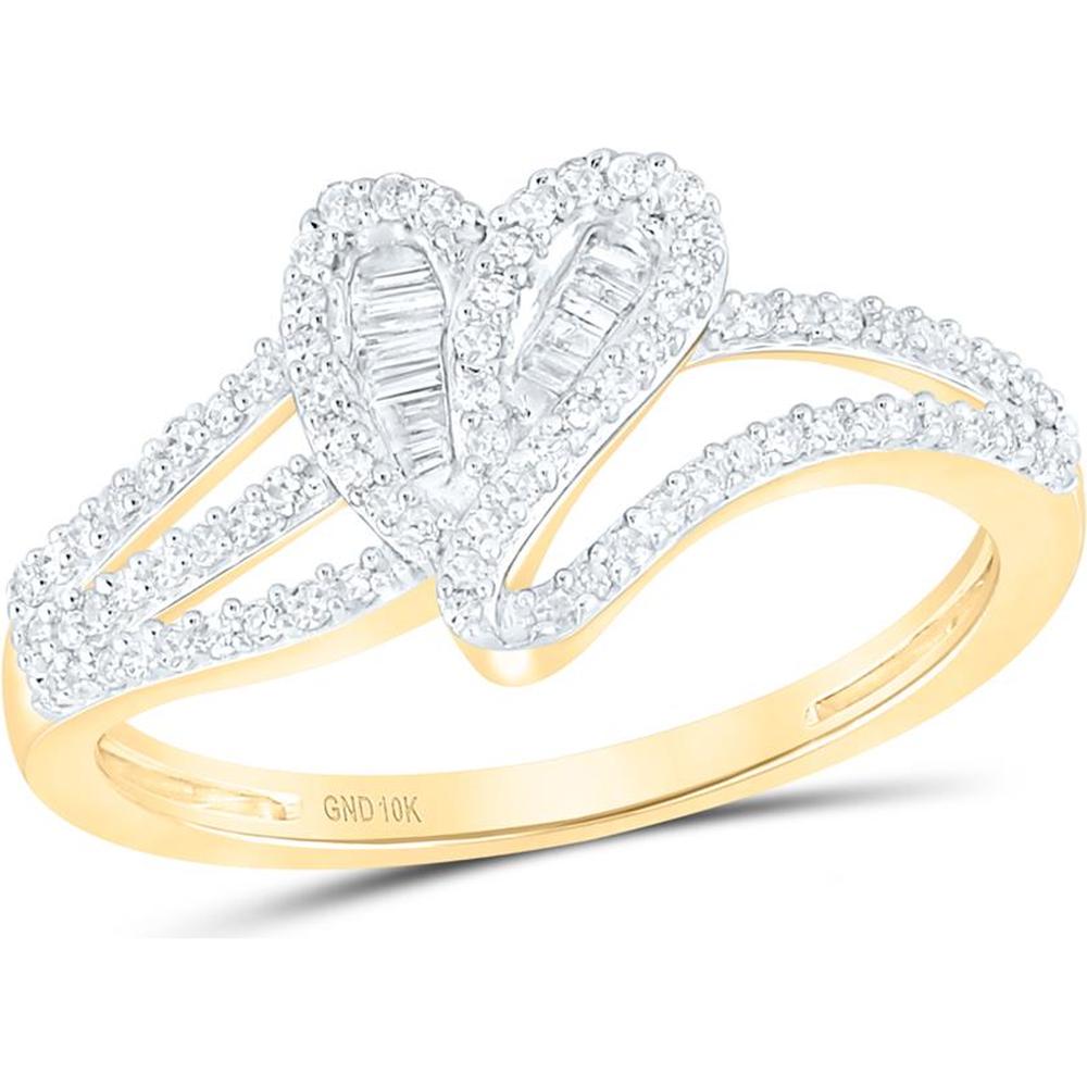 10K Yellow Gold Baguette and Round Diamond Heart Ring - 1/3 Carat Total Diamond Weight