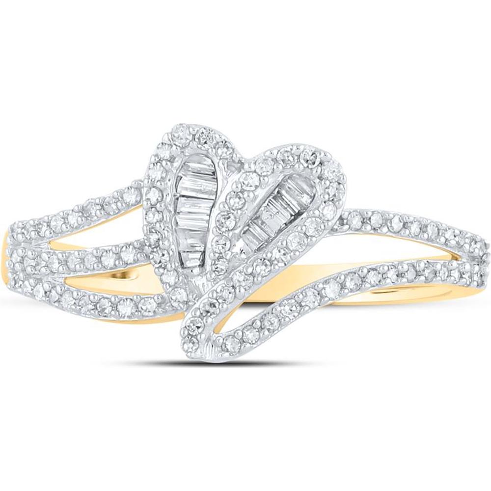 10K Yellow Gold Baguette and Round Diamond Heart Ring - 1/3 Carat Total Diamond Weight