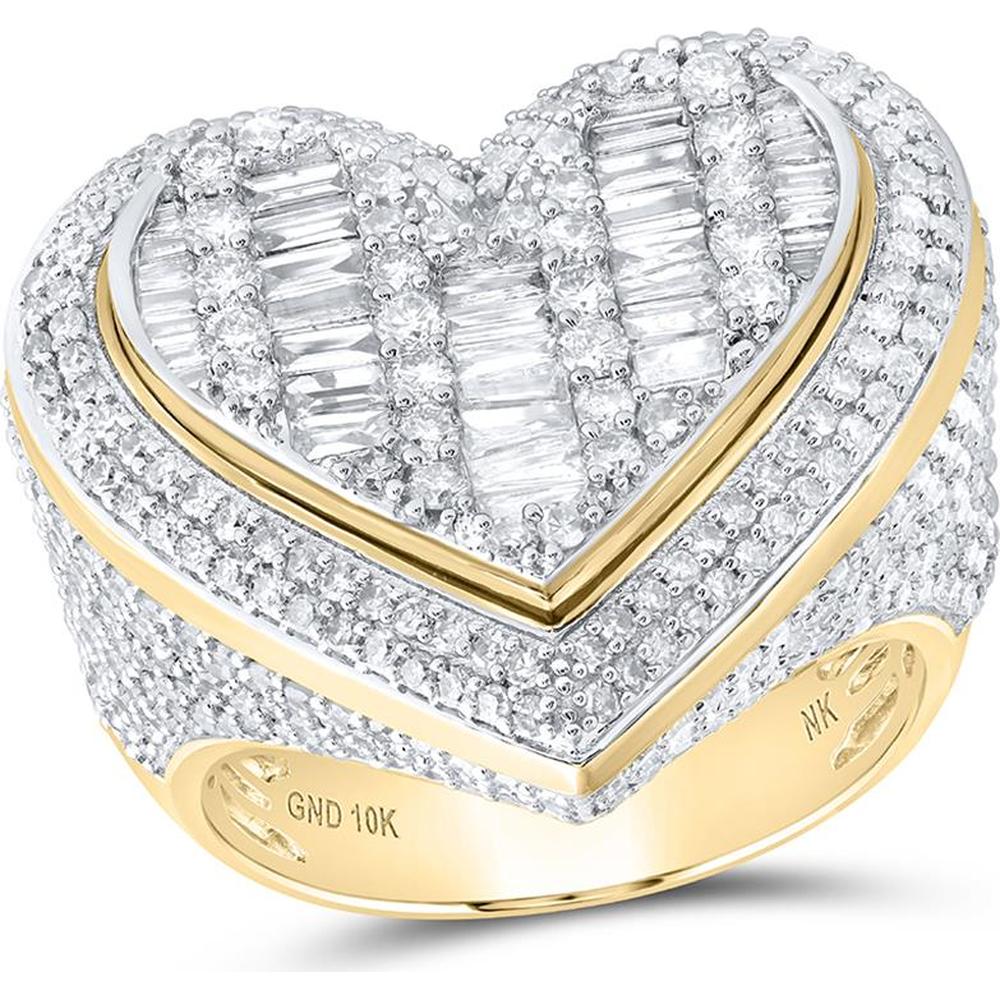10K Yellow Gold Baguette and Round Diamond Heart Ring - 2.63 Carat Total Diamond Weight