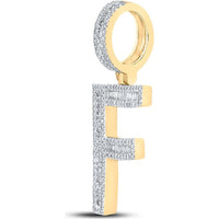 10K Yellow Gold Baguette and Round Diamond Initial "F" Pendant Charm - 3/4 Carat Total Diamond Weight
