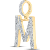 10K Yellow Gold Baguette and Round Diamond Initial M Pendant - 1 Carat Total Diamond Weight