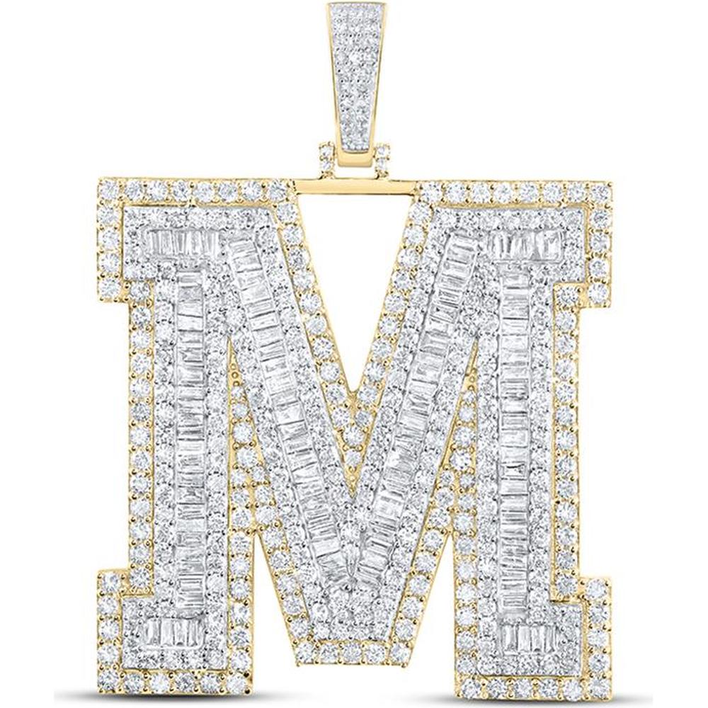 10K Yellow Gold Baguette and Round Diamond "M" Initial Pendant - 9.02 Carat Total Diamond Weight